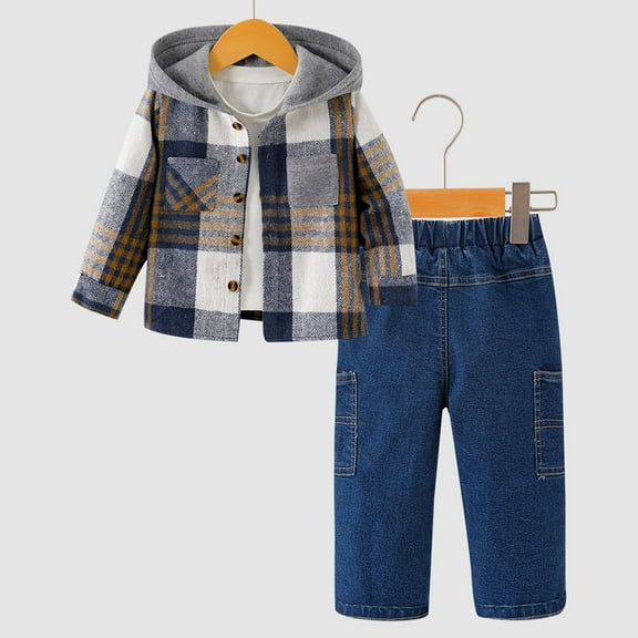 Toddler Sweatsuit Girl Toddler Baby Boys Clothes Flannel Lattice Button Down Hooded Tops  Pants Boys Fall Winter Outfits Boys Outfits Size 6 Winter