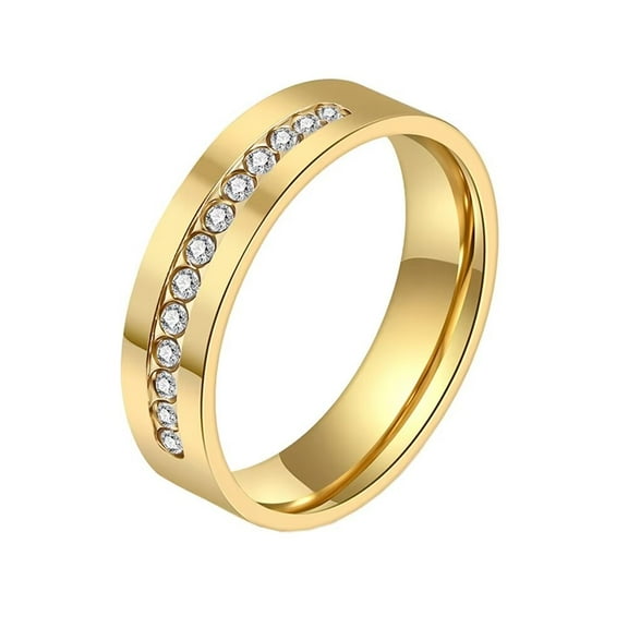 PAMTIER Men's Stainless Steel 6MM ClassicHigh Polished Round Cubic Zirconia Wedding Band Ring Gold Size 6