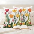 thumbnail image 3 of Spring Floral Pillow Covers 2 Pack Cartoon Red Pink Yellow Flowers Green Farm Leaves Pillowcase Waterproof Outdoor Throw Pillow Cover for Patio Garden Square Cushion 20”x20”, 3 of 9