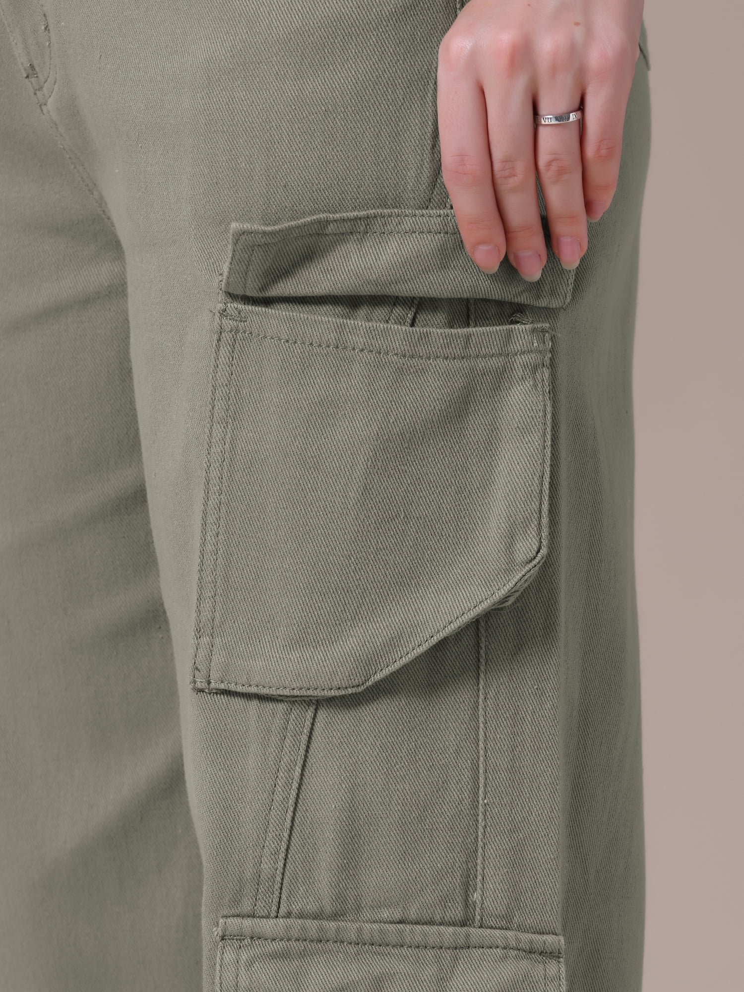DARING DIVA Women's Baggy Jeans Multi-Pocket Cargo Denim Pants M Green