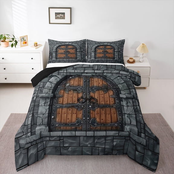 Homewish Lodge Cabin Bedding Comforter Set 2pcs for Teens Boys Girls,Old Barn Door Twin Comforter Sets Microfiber,Retro Vintage Breathable Bedding Set,Breathable Home Decor,Reversible