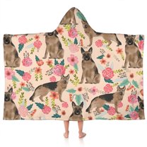 German Shepherd with Pioneer Flower Hooded Bath Towel，50"x30" for Ages 3 To 12 Kids, Quick Dry Lightweight Soft Microfiber Hood Beach Towel Cover Up for Kids