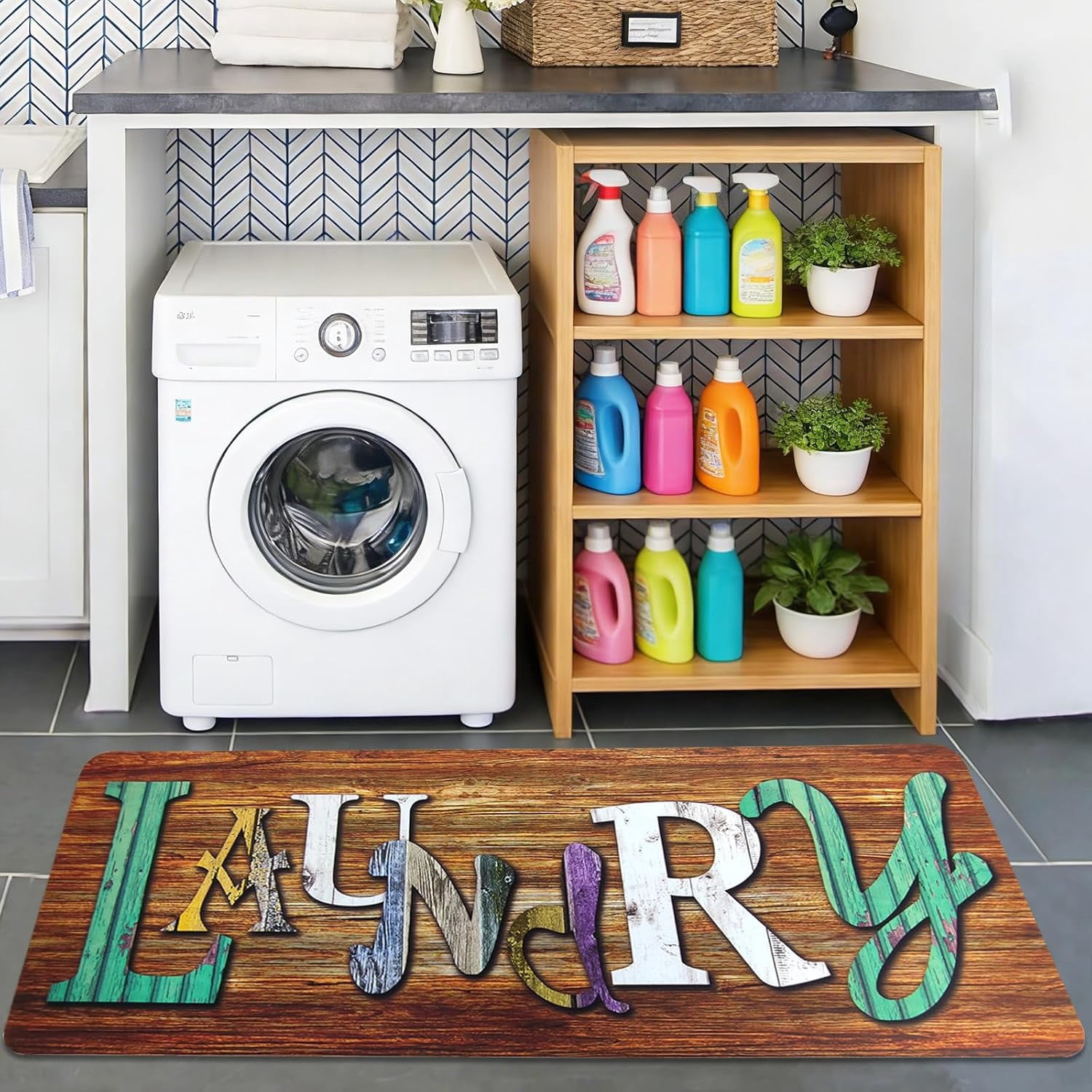 LANPEI Laundry Room Rug 20"x48" for Washer and Dryer Non Skid Rug Anti Fatigue Cushioned Laundry Floor Mats Comfy Laundry Runner Carpet Foam Mat for Kitchen Washroom Bathroom Farmhouse