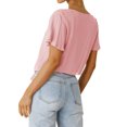 thumbnail image 3 of Women Buttons Down V Neck Short Sleeve Knotted Solid Color Shirt, 3 of 4