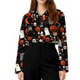 thumbnail image 6 of Halloween Cute Goast Pumpkin Collared Button Down Long Sleeve Shirts for Women Loose Fit Casual Blouses Lightweight Tops Autumn Daily Outfits,M,Ginger, 6 of 8