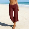 thumbnail image 4 of wyat Capri Pants for Women Cotton Linen Lightweight Casual Loose Elastic Waist Drawstring Wide Leg Capris Trousers with Pocket, 4 of 7