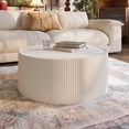 thumbnail image 5 of Noble House Halvion 29" Cylinder Sintered Stone Coffee Table with Leather Wrapped Frame, Modern Sofa Table, Milk White, 5 of 6