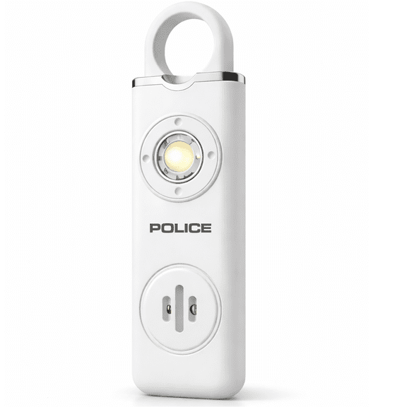 POLICE Personal Safety Alarm, 130dB Loud Siren with LED Flashlight Rechargeable, White