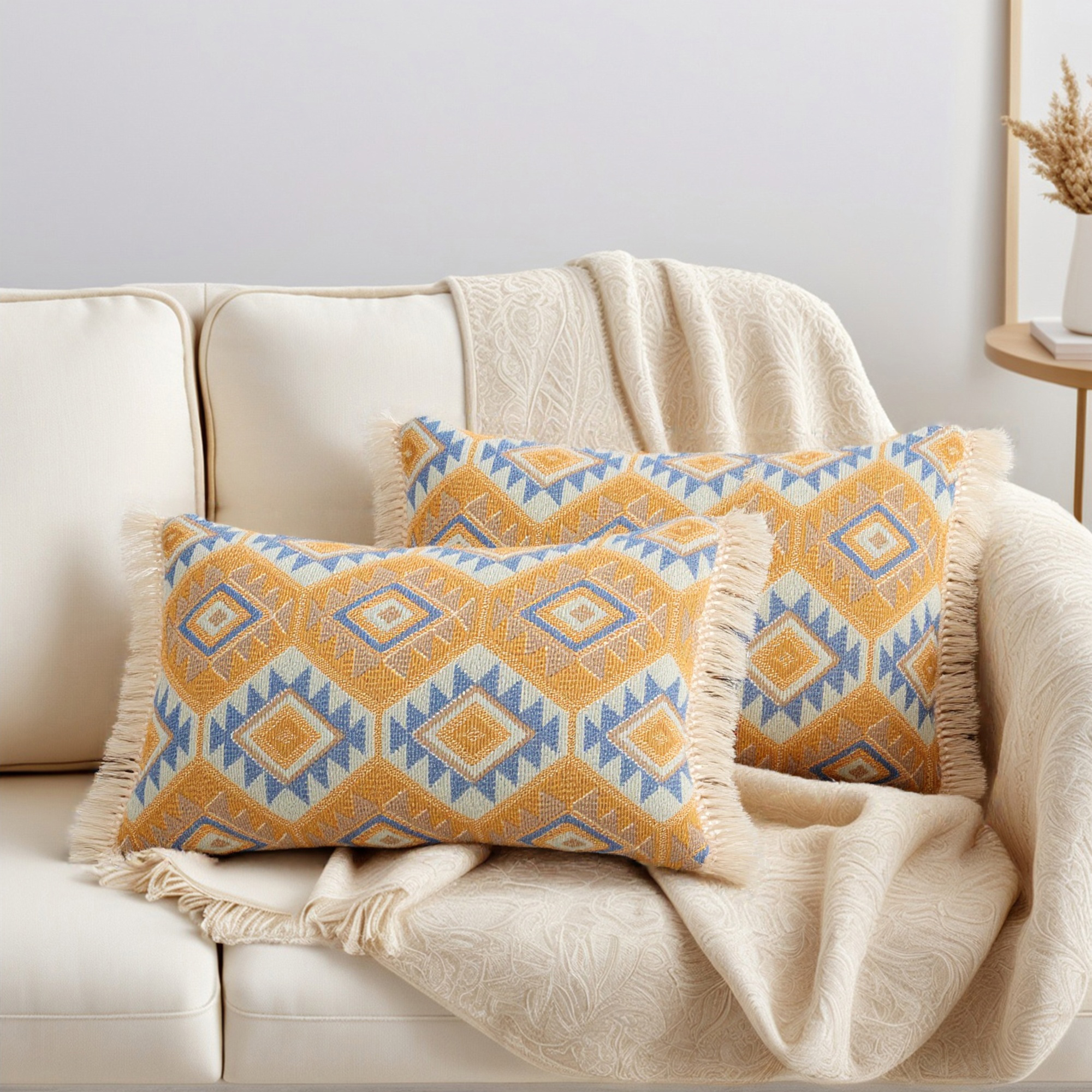 Unique Bargains Boho Throw Pillow Covers Geometric Pattern Cushion Cases 20" x 12" Yellow