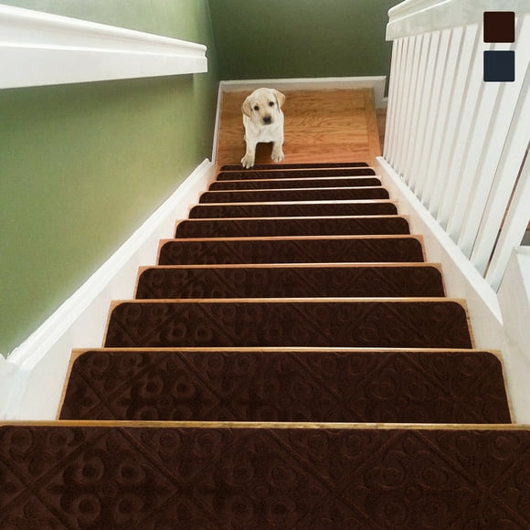 Gymax 15PCS Non-Slip Carpet Stair Treads 30'' x 8'' Mats Indoor for Wooden Steps Brown