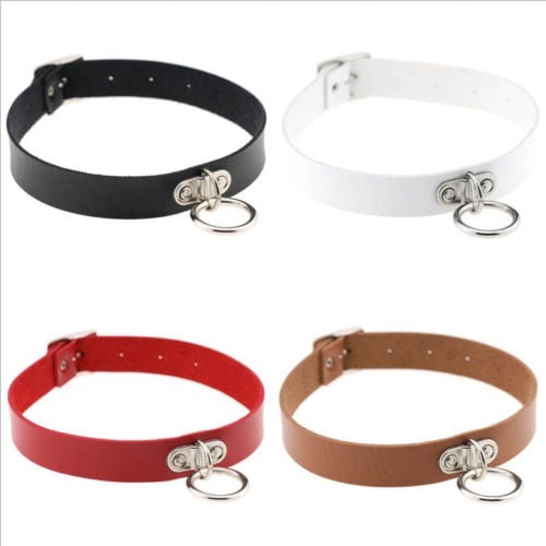 Pu Leather Punk Choker Collar Round Metal Ring Pendant Necklace Neck Chocker Walmart Com