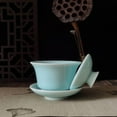 thumbnail image 4 of Gaiwan Kung Fu Teacups with Lid 5-Ounce Teacup and Saucer Set Porcelain Chinese Celadon (Sky blue), 4 of 8