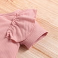 thumbnail image 7 of Infant Baby Girl Summer Clothes Romper 3 Piece Sets Ruffle Sleeve Solid Color Romper + Floral Print Shorts + Headband Outfit Baby Girl Short Set 3 6 12 18 24 Months, 7 of 7