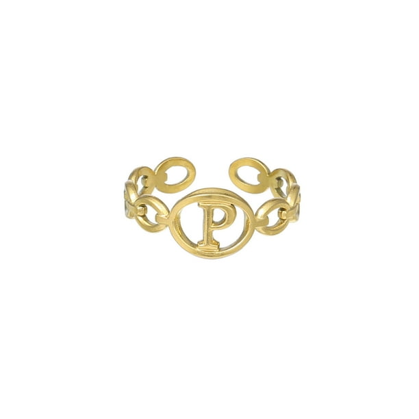 Anillo de 26 letras chapado en oro de acero de titanio Anillo de dedo índice de apertura en inglés Anillo hueco Wmkox8yi sjalhkljlk1979
