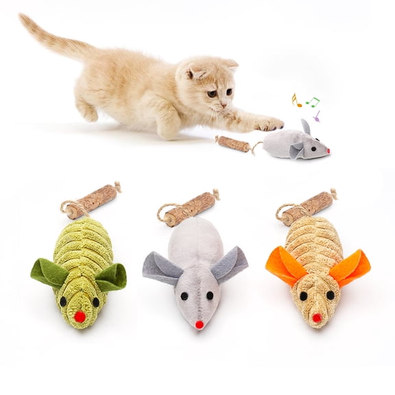 Potaroma 3PCs Squeak Mice Interactive Catnip Silvervine Cat Toy, Multi-color