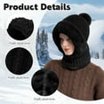 thumbnail image 2 of Amaopus Womens Knit Beanie Hat, Fleece Lined Winter Scarf Mask Set, Snow Caps Plush Earmuff Skull Hats with Pompom(Black), 2 of 7