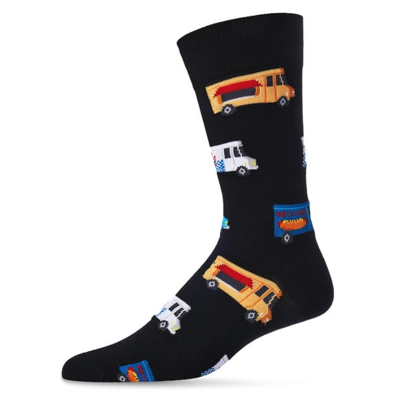 MeMoi Men's Colorful Food Trucks Bamboo Blend Novelty Crew Sock - Mens - Male, 10-13, Black