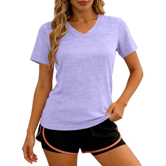 vdgthytj Workout Tops for Women Short Sleeve Quick Dry V-Neck T Shirt Loose Fitted Lightweight Summer Gym Athletic Basic Tops