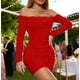 thumbnail image 2 of Vestido de Color Sólido para las Mujeres Fuera Del Hombro Manga Larga Plisado Bodycon sin Espalda Traje de Vacaciones, 2 of 5