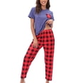 thumbnail image 3 of Frontwalk Short Sleeve Sleepwear Pajamas for Womans 2 Piece Summer Capri Set Plaid Print Casual Outfit S-XL, 3 of 3