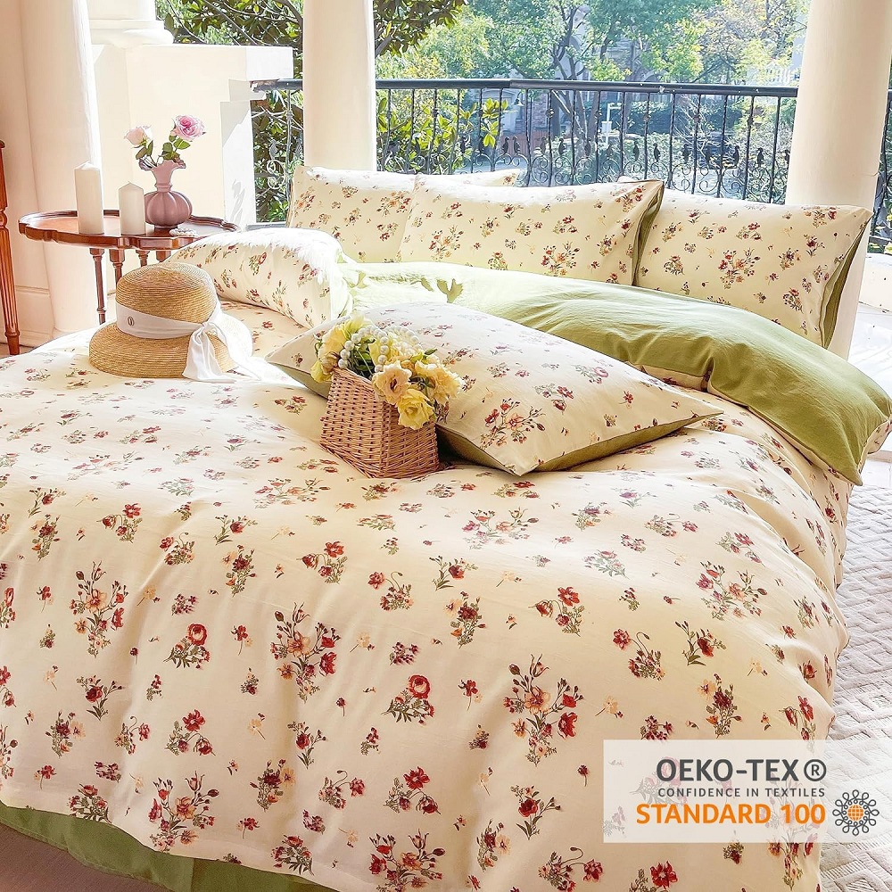 Nayoroom, Botanical Floral Pattern Reversible Duvet Cover, Soft Microfiber, Queen