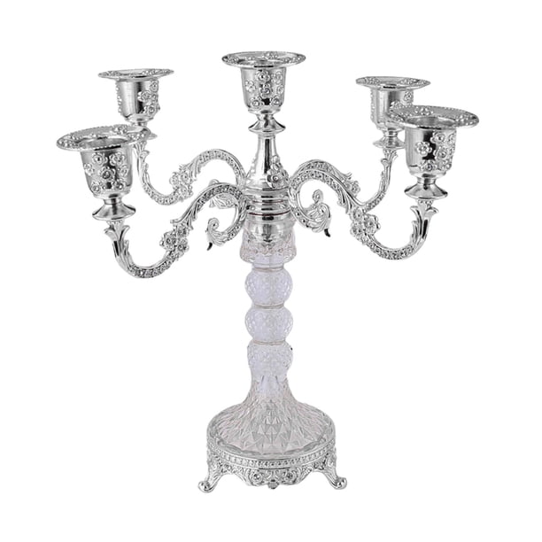 Candelabro cónico de 5 brazos, soporte para velas, candelabro moderno para interiores y salas de estar. Plata