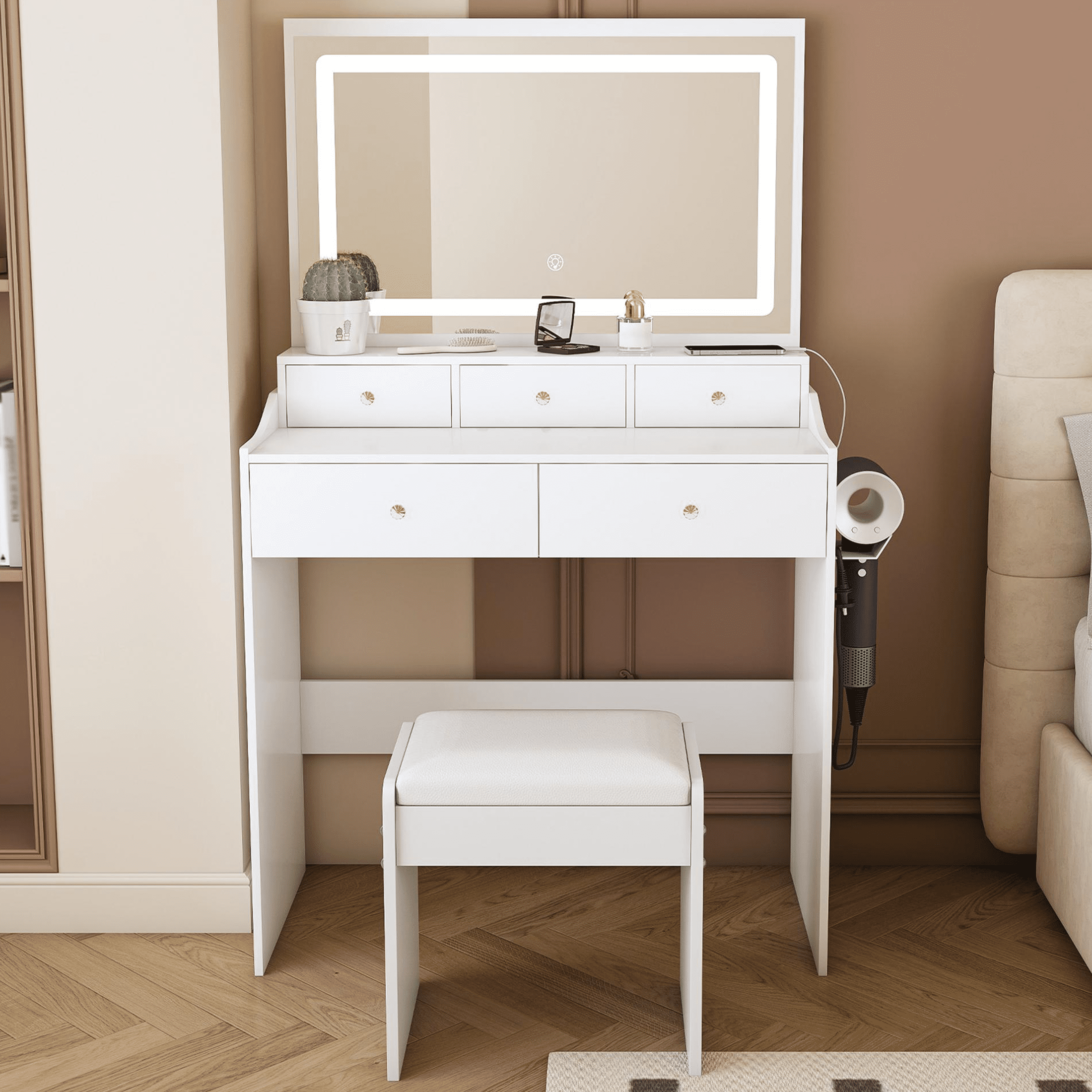Ktaxon Vanity Table Set with USB Charging Station for Bedroom