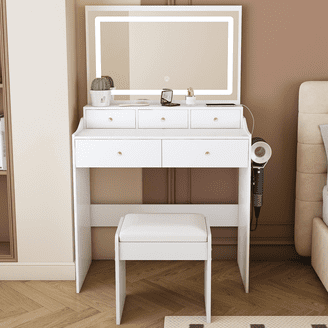 Ktaxon Vanity Set with Lighted Mirror and Stool, Adjustable Lights