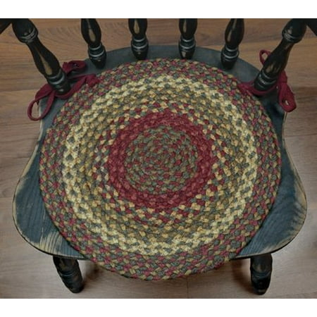 Cinnamon Red Green Brown Tan Braided Jute Chair Pad Country Primitive Décor