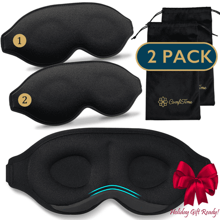 ComfiTime Memory Foam Sleep Mask - 2Pack 100% Blackout 3D Eye Mask for Sleeping, Eye Covers for Men & Women, Contour Blindfold with Nose Baffle for Adult, Soft Travel Eye Blinders Night Mask