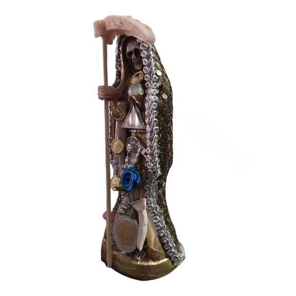 Santa Muerte Dorada Tarot Felix 24 cm Libro Negocio y Dinero