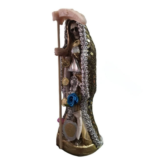 Santa Muerte Dorada Tarot Felix 24 cm Libro Negocio y Dinero