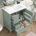 thumbnail image 2 of 30" Bathroom Vanity with Ceramic Sink ,Soft-Close Door and 3 Drawers, Freestanding Vanity Cabinet with Storage Shelves,Solid Wood Frame Vanity for Bathroom, Light Green, 2 of 8