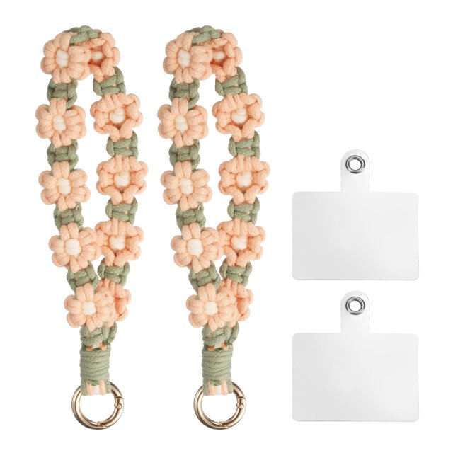Uxcell 2 Pcs Correa para Teléfono con Pestañas de Sujeción, Pulsera Lanyard Hecha a Mano para Mujeres y Niñas, Rosa