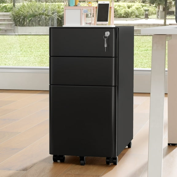 Dextrus 3-Drawer Lockable File Cabinet for A4/Letter/Legal Size Folder, Home Office, Assembled Except Casters (Black)