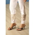 thumbnail image 4 of Casual or Work Elastic Waist White Cotton Trousers With Lace for Petite Women (White - 922ID1, M (Petite) Long), 4 of 6