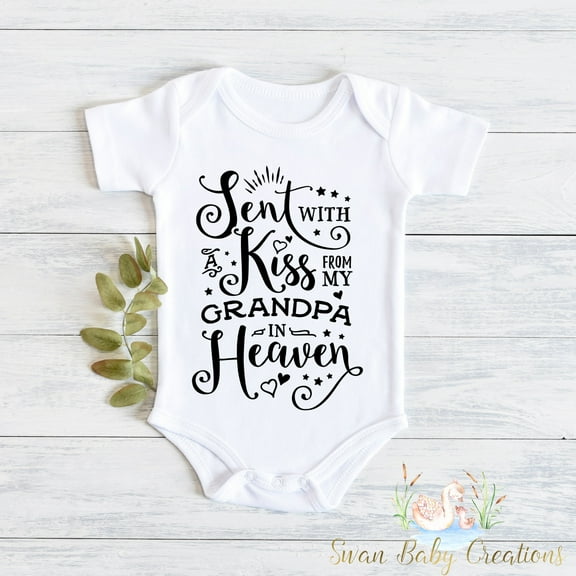 Sent With A Kiss By My Grandpa In Heaven Baby Bodysuit, Baby Shower Gift, Guardian Angel, Baby Bodysuit Cute And Cool Baby Bodysuit, Baby Bodysuit Lat 4424