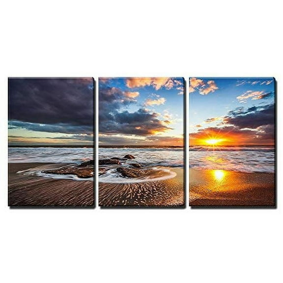 wall26 - 3 Piece Canvas Wall Art - Beautiful cloudscape Over The sea, Sunrise Shot - Modern Home Art Stretched and Framed Ready to Hang - 16"x24"x3 Panels