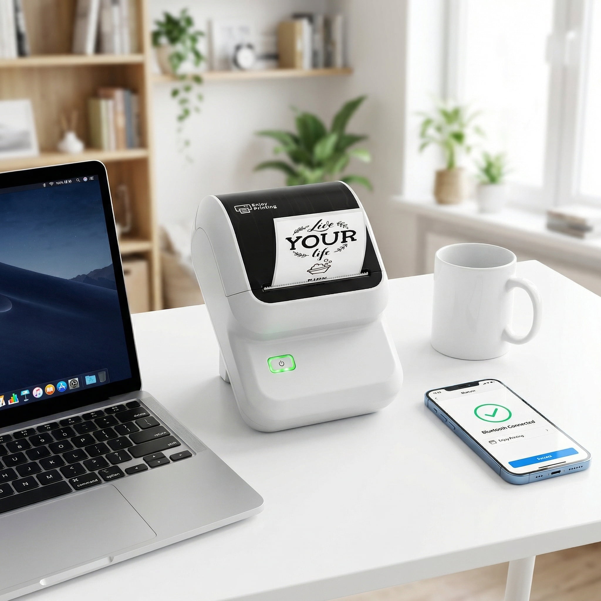 Phomemo M100 Portable Sticker Printer And 1 Roll Paper, Wireless Thermal Label Maker, Easy to Use, Prints 20-50 Mm Wide, for Home Office, School, Storage And Organization （White）