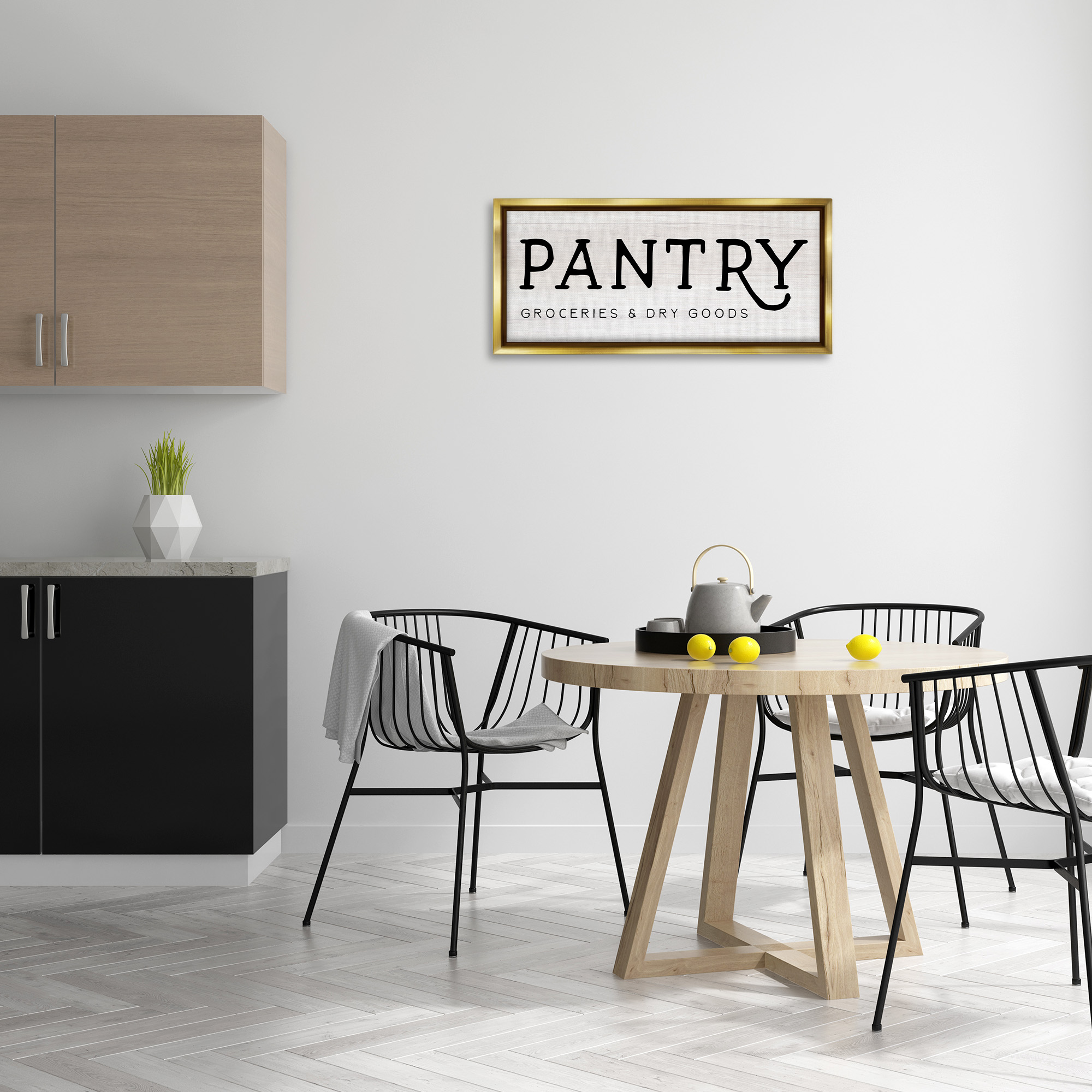 Stupell Industries Rustic Pantry Groceries Sign Typography Painting Gold Floater Framed Canvas Art Print Wall Art, 31 x 14
