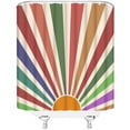 thumbnail image 3 of Sun Retro Sunrise Shower Curtain Rainbow 70s Colorful Minimalist Sunset Hippie Grunge Fabric Bathroom Decor Set with Hooks(70" Wx84 H), 3 of 3