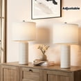 thumbnail image 2 of 23 Inch Ceramic Table Lamp Set of 2, Modern Farmhouse White Bedside Lamps for Living Room Bedroom Office Decor, Adjustable Lighting with Drum Fabric Shade for Reading and Gifting, 2 of 11
