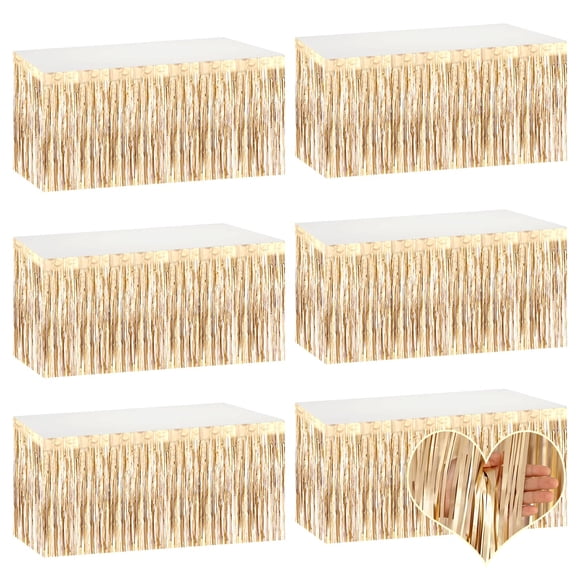 Table Skirts Mebiornt con flecos de lámina dorada de 29 x 108 pulgadas, paquete de 6