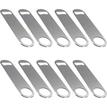 

10 PCS Beer Bottle Openers Stainless Steel Bar Blade Flat Bottle Opener with Coated Handle(Silver)