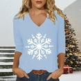 thumbnail image 2 of Womens Tops Casual T Shirts 3/4 Sleeve Summer Snowflake Print V Neck Tunic Fashion Clothing, 2 of 3