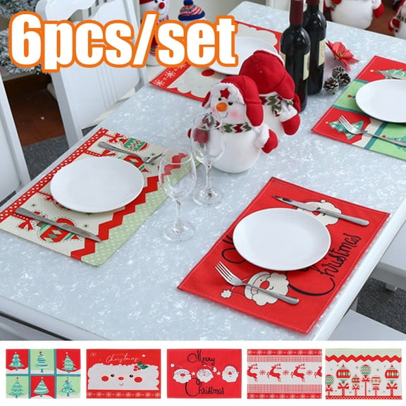 Cheers.US 6Pcs/Set Santa Claus Christmas Lights Gift Boxes Placemats Set of 6, Non-Slip Heat-Resistant Washable Table Place Mats for Kitchen Dining Home Decoration-16.54" x 11.02"