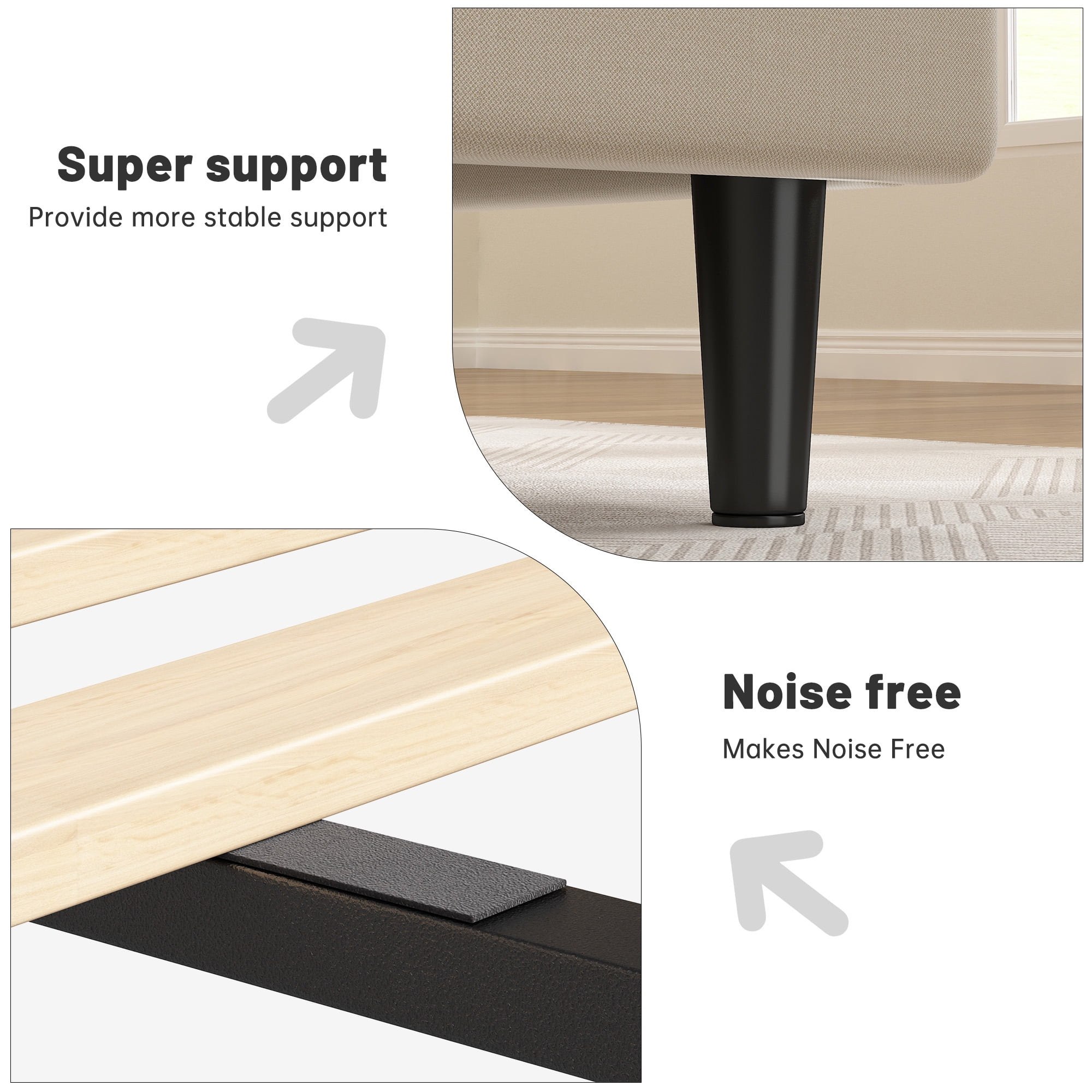 EnHomee Full Bed Frame with Adjustable Headboard Upholstered Full Size Bed Frame with Charge Station & Storage, Beige, No Box Spring Needed, Noise Free