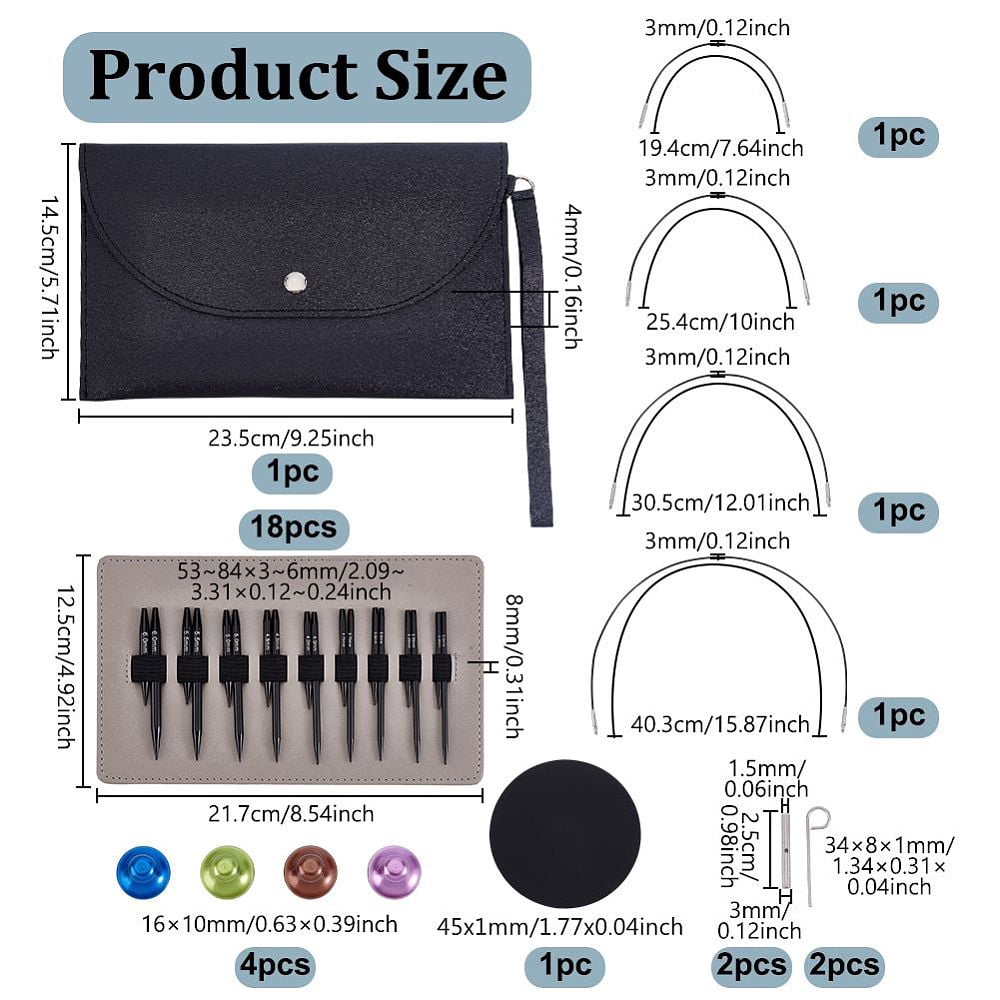 Interchangeable Circular Knitting Needle Set 9 Pairs Aluminum Circular Knitting Needle Sizes 2.5 3 4 5 6 7 8 9 10 with 4 Swivel Cables Accessories and Case