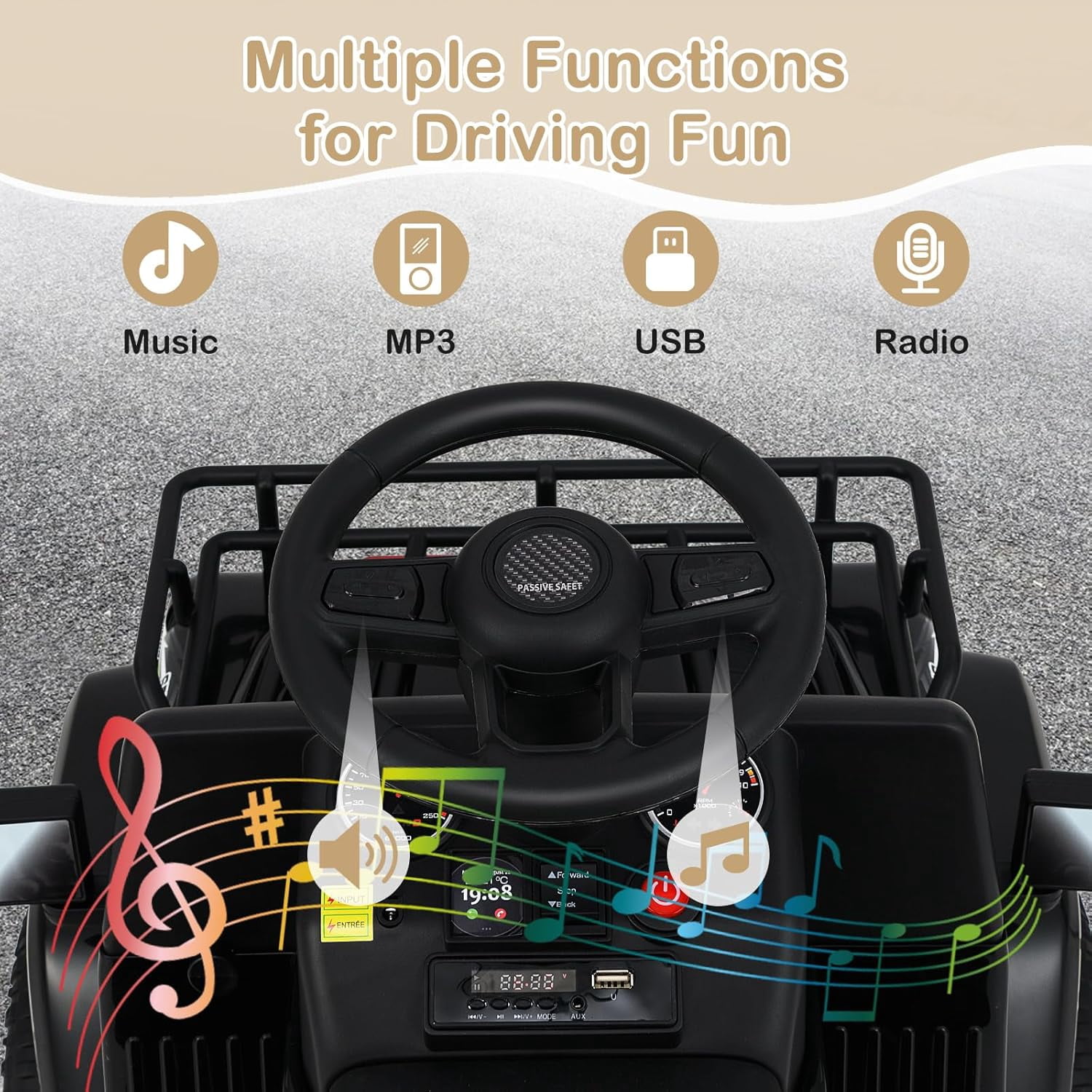 OLAKIDS Kids Ride on Car, 6V Battery Powered Electric Vehicle ATV for Toddlers with Foot Pedal, Music, Horn, Radio, Rear Storage, LED Lights, USB, 4 Wheels Toys for Boys Girls Aged 3-8 Years