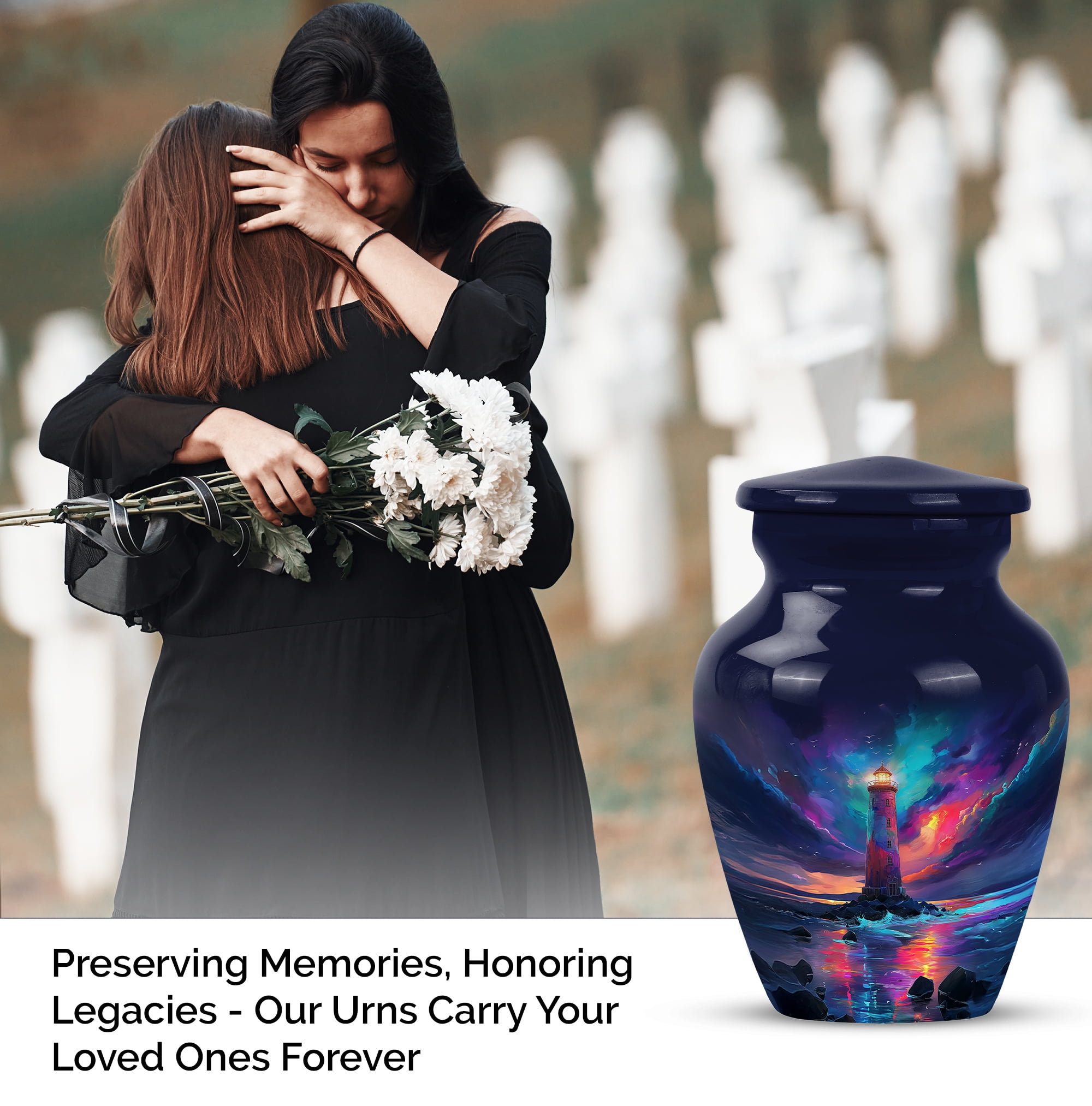 Lighthouse Memorial Urn For Keepsake Large, Blue Keepsake Urns For Human Ashes For Female, Purple Little Cremation Urns For Mom And Dad, 1 Large With Set Of 4 Mini Urn For Sister ,combo 10&3 Inch
